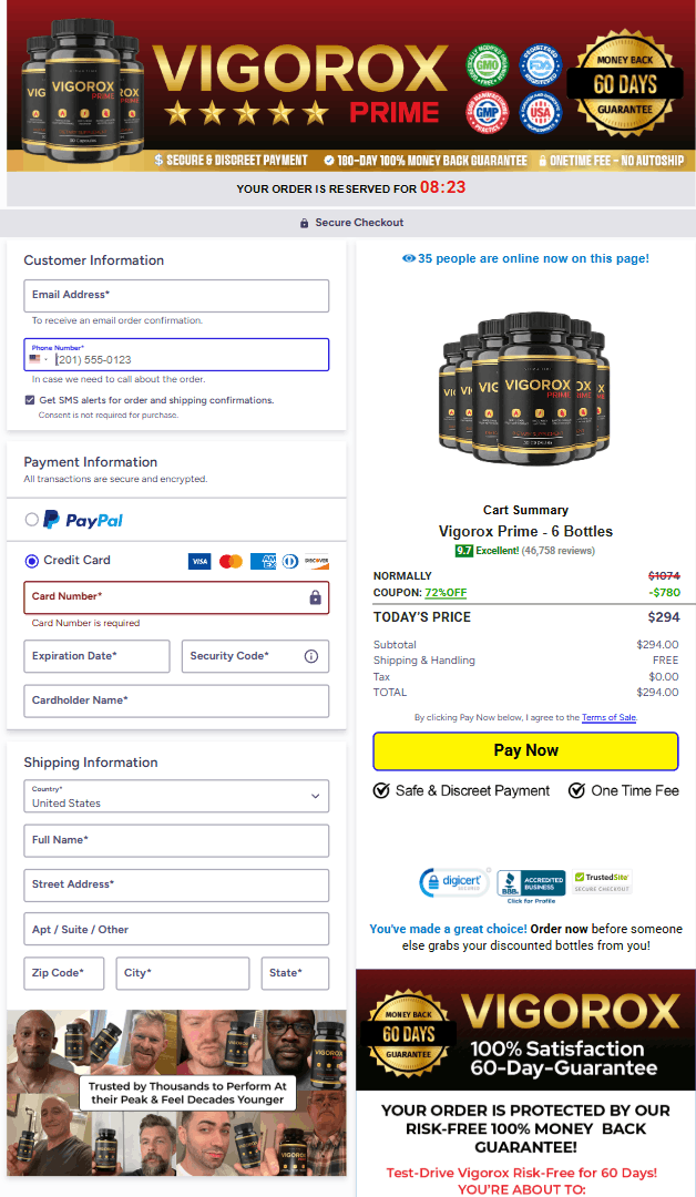 Vigorox Prime secure checkout form